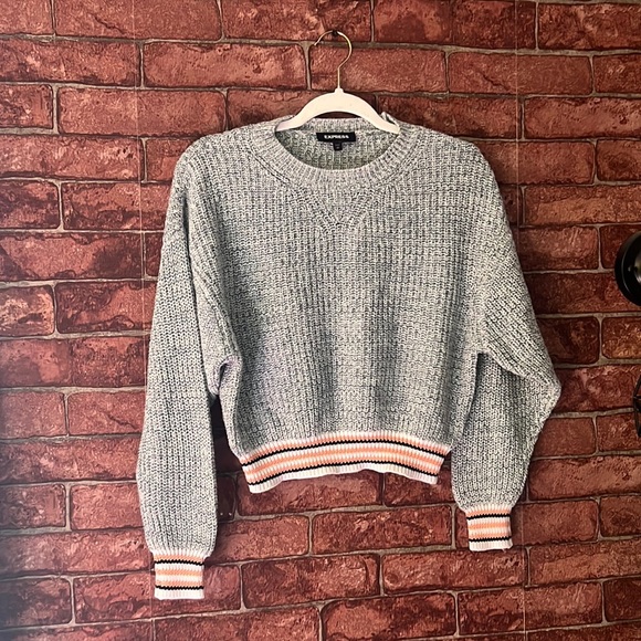 Express cropped turquoise and salmon sweater - Picture 1 of 3